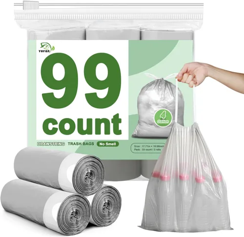 Miniatura 10 de Bolsas de basura pequeñas de 132 unidades, cordón de 4 galones, bolsas de basura blancas para baño, bolsas de basura sin desgarros, forros