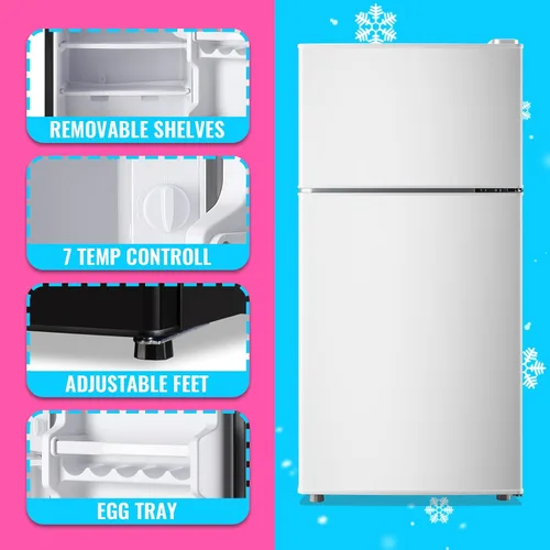 Miniatura 4 de DEMULLER Refrigerador retro con congelador, refrigerador de doble puerta tamaño apartamento con bandeja para huevos, refrigerador con estantes