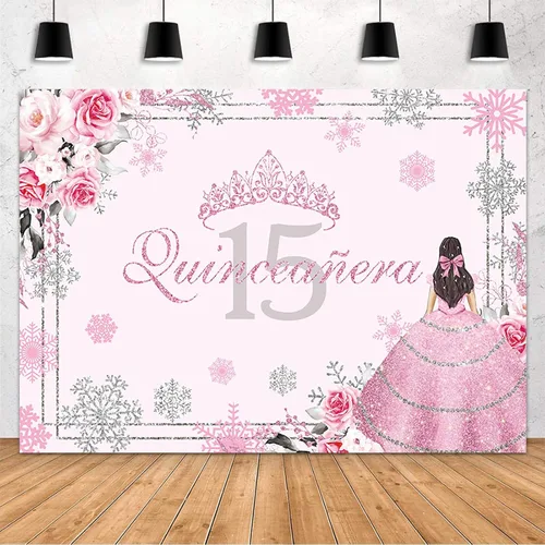 Miniatura 6 de MEHOFOND Telón de fondo de quinceañera de invierno de 7 x 5 pies para niña, Mis membrillo Anos, decoración de fiesta de cumpleaños de 15 años, Azul