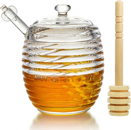 Miniatura 12 de kanpura Tarro de Miel con Cucharón y Tapa Frasco de Miel de Vidrio con Cucharón Boca Ancha Contenedores de Miel Herméticos Dispensador de Jarabe