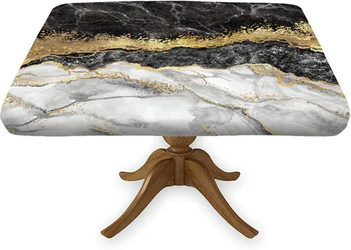 Miniatura 26 de Mantel cuadrado de estilo bohemio, diseño de hojas de color azul marino, con bordes elásticos, de poliéster, para interiores y exteriores, 2-Mantel