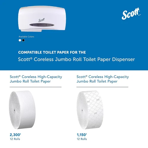 Miniatura 8 de Kimberly-Clark Scott Essential JRT - Dispensador de papel higiénico doble sin núcleo (09609), alta capacidad, duradero, 20 x 6 x 11 pulgadas