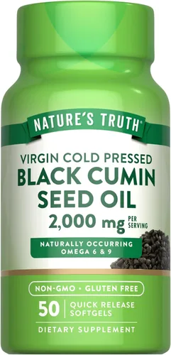 Nature's Truth Aceite de semilla de comino negro 2000 mg | 50 cápsulas blandas | Pastillas prensadas en frío | Sin OMG, sin gluten