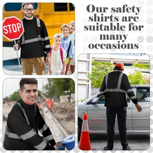 Miniatura 6 de Amylove 4 piezas de camisa de seguridad de manga larga reflectante de alta visibilidad, camisas de trabajo de construcción para hombres y mujeres