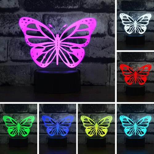 Miniatura 2 de i-CHONY - Luz Nocturna de Mariposa 3D, Regalo de Cumpleaños, Lámpara de Ilusión, 7 Colores que Cambian Automáticamente, Lámpara de Mesa o Escritorio