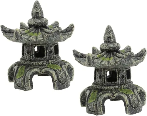 Yardwe Resina artesanal pecera estatua de pabellón de peces escondido de peces adornos 2 piezas decoración fácil lavado seguro acuario decoración
