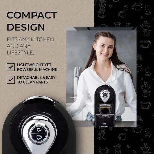 Miniatura 8 de ChefWave Máquina de café expreso y cafetera (negro) – Compatible con cápsulas Nespresso, programable, de un solo toque, bomba italiana de alta