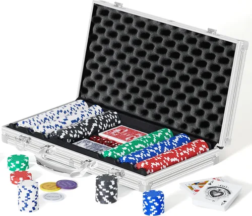 Boyzhood Fichas de póquer, juego de 300 piezas con estuche de viaje de aluminio, juego de fichas de póquer de 0.41 oz para Texas Holdem, Blackjack