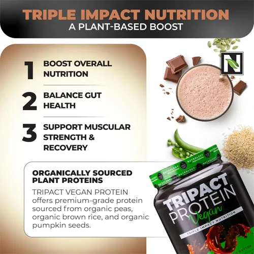 Miniatura 5 de Nutrology TRIPACT Proteína vegana en polvo – Proteína orgánica de guisantes, arroz y calabaza, BCAA y glutamina, batidos sustitutivos de comidas a