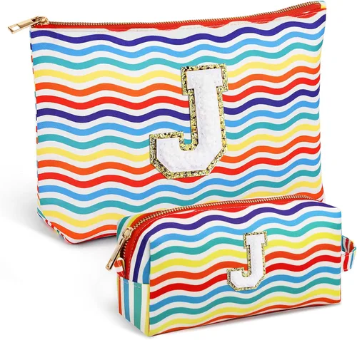 Miniatura 31 de Bolsa de viaje de maquillaje con monograma de 2 piezas para regalos de niñas adolescentes, bolsa de cosméticos para niñas, bolsa de aseo de viaje