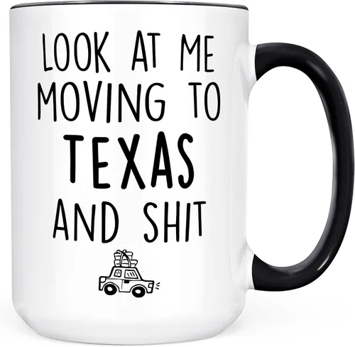 Miniatura 18 de Sweet & Salty Taza con texto en inglés «Look at Me Moving to Texas», regalos de bienvenida a Texas, regalo divertido para amigos que se mudan fuera