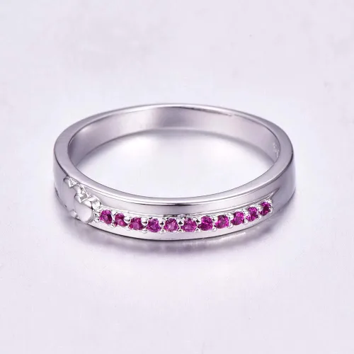 Miniatura 67 de Narica Anillo de 21 piedras chapadas en plata, apilables, corte redondo, zafiro azul, circonita cúbica, relleno de circonita cúbica, halo