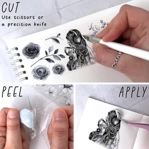 Miniatura 6 de Fayware 4 Cintas de PET para Álbum de Recortes y Diarios - Suministros de Diario Basura en Blanco y Negro para Proyectos de Manualidades y Artes DIY