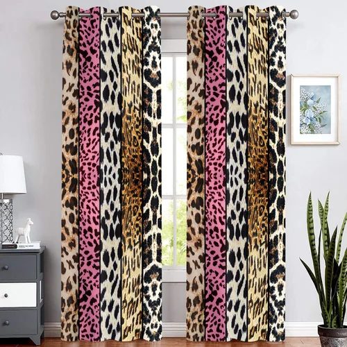 Miniatura 75 de Cortina opaca con estampado de animales salvajes, para oscurecer la habitación, con aislamiento térmico, con ojales para sala, comedor, dormitorio