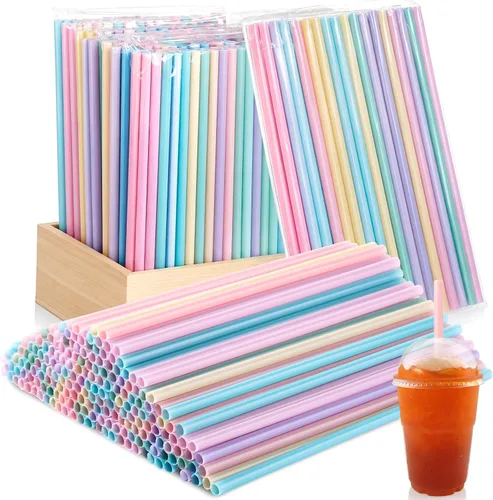 Eaasty 400 popotes desechables de plástico a granel, 0.24 pulgadas de diámetro y 7.87 pulgadas de largo de plástico desechables (pastel)