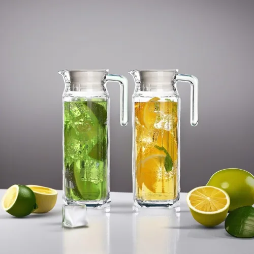 Miniatura 5 de Jarra de vidrio con tapa, juego de 2 jarras de agua de vidrio de 34 onzas, jarra de agua fría para té helado, limonada, café, elegante y moderno