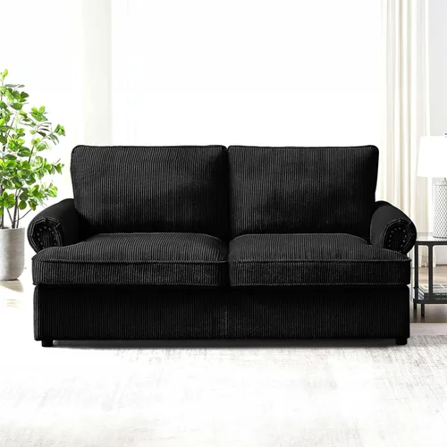 Miniatura 2 de Sofá cama reversible con cómodo colchón de espuma viscoelástica, sofá extraíble de pana convertible de tamaño matrimonial para sala de estar, Negro