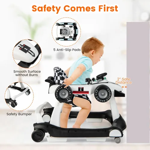 Miniatura 6 de HONEY JOY Andador de bebé 4 en 1, andador de actividad con empuje con 3 alturas ajustables, ruedas suaves con velocidad ajustable, asiento Blanco