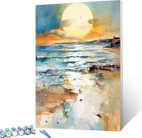 Miniatura 14 de Kit de Pintura por Números Tucocoo con Lienzo de Paisaje Marino de Playa al Atardecer 40x51 cm, Pintura al Óleo DIY para Niños, Estudiantes, Adultos