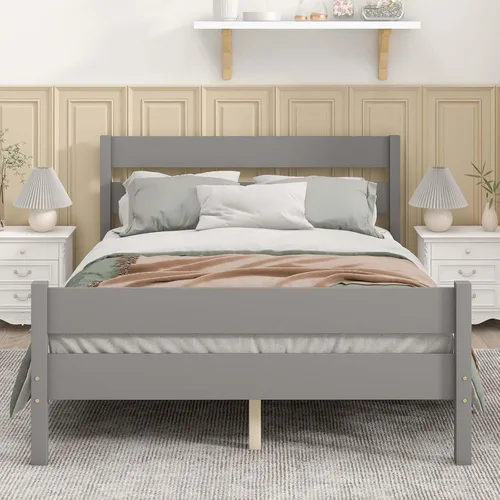 Miniatura 12 de Base de cama de plataforma de madera de tamaño individual con cabecera y estribo de estilo moderno, marco de cama de madera con patas de soporte