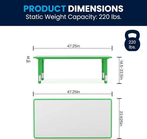 Miniatura 2 de Flash Furniture Wren - Mesa rectangular de plástico verde de 23.625 pulgadas de ancho x 47.25 pulgadas de largo, con parte superior gris