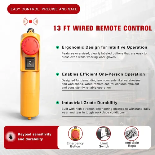 Miniatura 4 de Cabrestante eléctrico, herramienta de manejo de materiales de 440 libras, polipasto eléctrico de 110 V con control remoto de 13 pies, altura