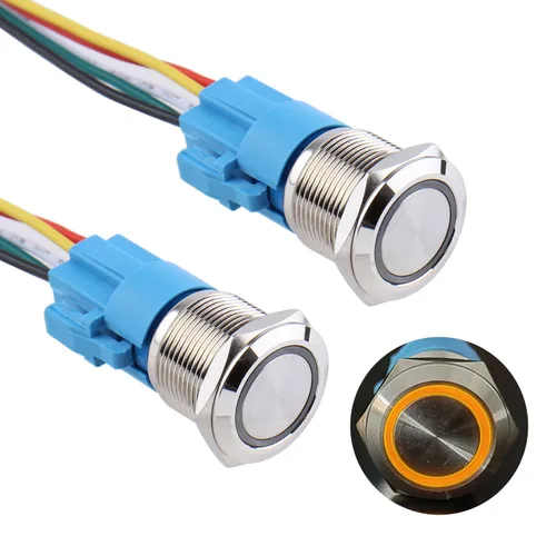 Miniatura 20 de 2 unids 0.630 in metal pestillo interruptor de botón 12V-24V ON-Off 5Pins 1NO 1NC con coleta para agujero de montaje de 5/8 pulgadas impermeable Azul
