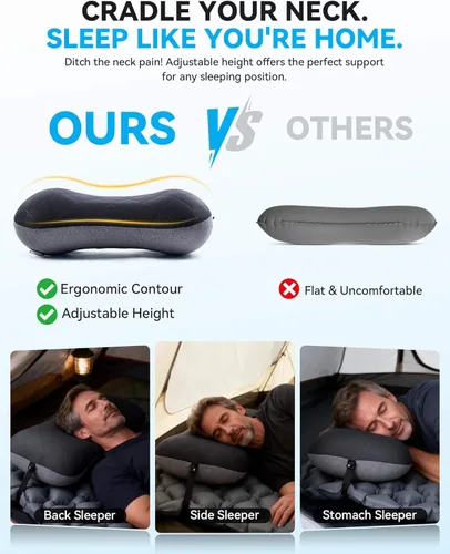 Miniatura 3 de Almohada de camping Hikenture con funda extraíble - Almohada inflable ultraligera para soporte lumbar y cervical - Almohada de mochila mejorada