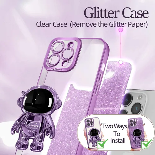 Miniatura 164 de Buleens Funda para iPhone 11 Pro Max Astronauta, Fundas Transparentes para iPhone 11 ProMax con Papel con Purpurina y Soporte de Astronauta, Mujeres