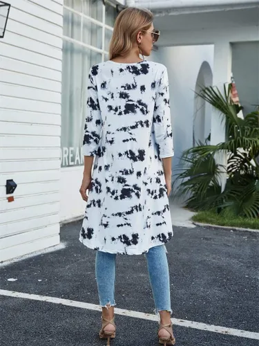 Miniatura 6 de Naggoo - Camiseta de manga 34 para mujer, diseño holgado y largo tipo túnica con cuello en V, botones, dobladillo asimétrico, casual, tallas S a 3XL