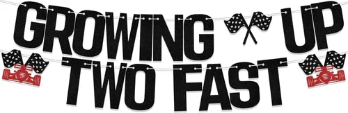 Letrero con purpurina "Growing Up Two Fast Two Fast Twing", decoración de fiesta de cumpleaños con texto en inglés "Two Fast Two Curios", para