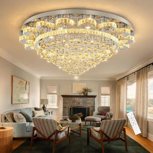 Miniatura 17 de HAIXIANG Candelabro moderno para sala de estar, lámpara de techo, lámpara de techo con control remoto, luces regulables, 32 pulgadas, luz de cristal