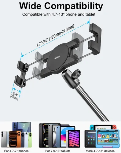 Miniatura 7 de Soporte de pared de aluminio para tableta, soporte plegable de 35 pulgadas para pared, clip de cámara web ajustable de 360°, para iPad Pro Air Mini