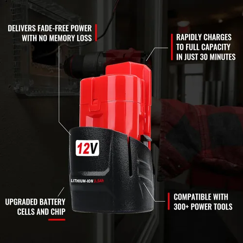Miniatura 4 de VANON Paquete de 4 unidades mejoradas de repuesto de iones de litio de 3.5Ah 12V para batería Milwaukee de 12 V 48-11-2401 48-11-2402 48-59-1812