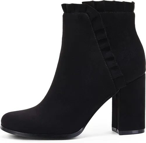 Miniatura 2 de Ermonn Botines de tacón grueso para mujer, de gamuza sintética, con volantes, para otoño e invierno