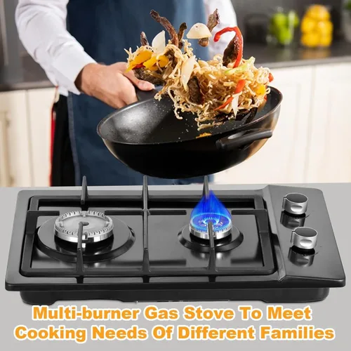 Miniatura 6 de Estufa de gas de 20 pulgadas, estufa de propano de 2 quemadores, placa de cocina de gas integrada de doble propósito de GN/GLP con panel de acero