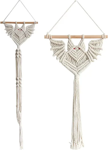 Miniatura 6 de Macetas colgantes de macramé en forma de murciélago para plantas de interior, hechas a mano, cuerda de algodón tejida a mano, maceta y tapiz