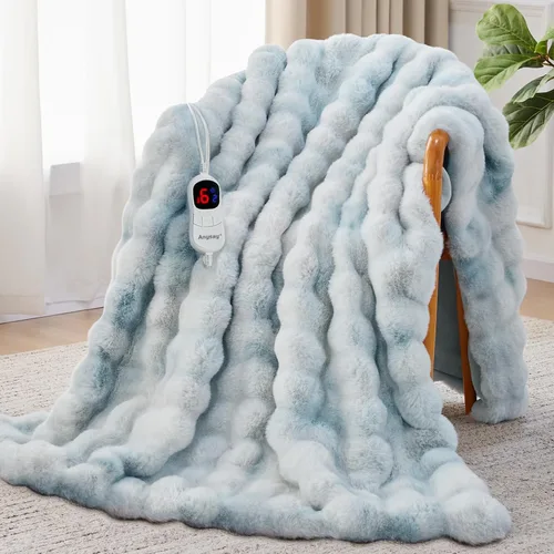 Miniatura 8 de Anysay Manta térmica con 1/2/4/6/8 horas de apagado automático, 10 niveles de calor, 50 x 60 pulgadas, acogedora manta eléctrica de piel de conejo