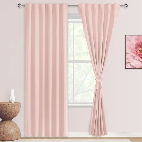 Miniatura 12 de DWCN Cortinas opacas con pestaña trasera para ventana - Cortinas opacas con bolsillo para barra para oscurecer la habitación para dormitorio/sala