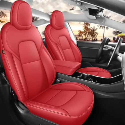 Miniatura 21 de Fundas de Asiento Negras para Tesla Model Y, Funda de Asiento de Coche Tesla de 12 Piezas, Impermeable, Cuero Nappa, Totalmente Envueltas, Negro