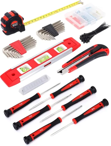 Miniatura 7 de FASTPRO Juego de herramientas de reparación del hogar de 215 piezas con bolsa de almacenamiento abierta de boca ancha de 12 pulgadas, kit de Rojo