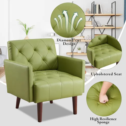 Miniatura 3 de Silla decorativa de piel sintética, moderna silla de poliuretano tapizada, silla con brazo tapizada retro, cómoda silla de cuero para sala de estar