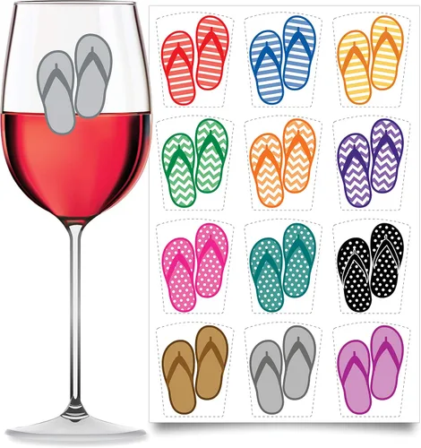 Miniatura 14 de Wine Wear Marcadores de bebidas, 12 unidades, calcomanías adhesivas reutilizables para revelación de género para baby shower (bebé niño)