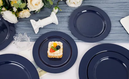 Miniatura 9 de FLOWERCAT 100 platos de plástico azul – Platos desechables azules resistentes para conmemoración/fiesta de cumpleaños/graducación – Incluye 50 Azul