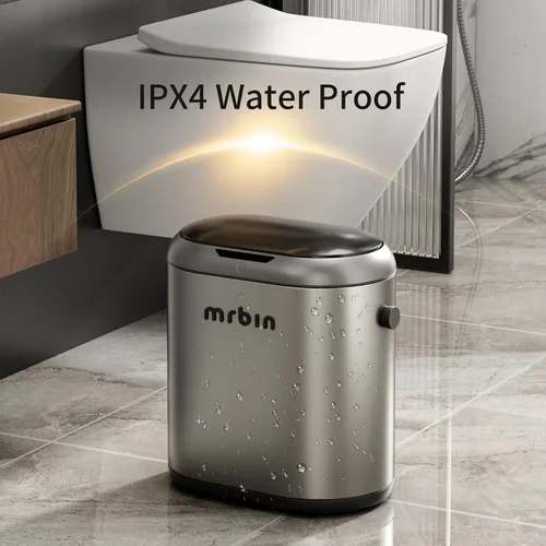 Miniatura 8 de MRBIN Cubo de basura de metal de absorción automática para baño, cubo de basura sin contacto con tapa, bote de basura delgado de 3.2 galones