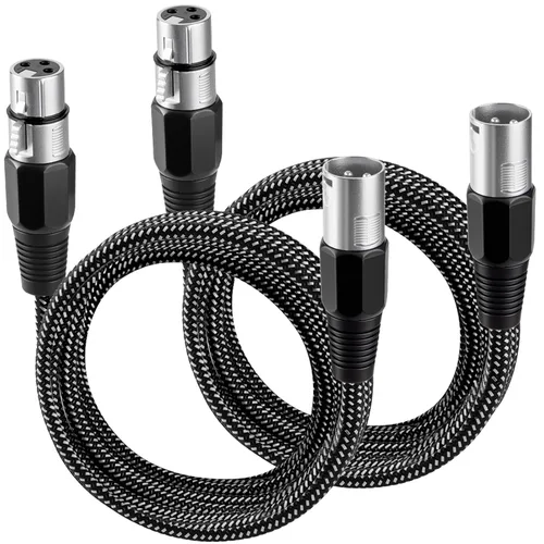 Miniatura 20 de Cable XLR KINXIYU 3 pies, cable de micrófono 3 Pin Nylong trenzado balanceado XLR macho a hembra, cables de parche de micrófono de servicio pesado
