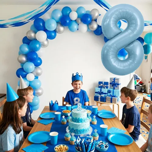 Miniatura 3 de TONIFUL 40 Inch Pastel Blue Number 8 Foil Balloons Large Mylar Foil Digital 8 Balloons for 8th Birthday, Gender Neutral Party, Baby Shower, Oro rosa