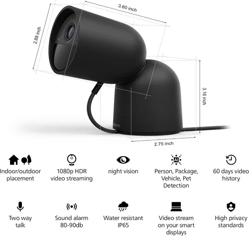 Miniatura 2 de Philips Hue Cámara de escritorio segura, resolución de video de 1080P, notificaciones, audio bidireccional, integración perfecta, soporte de Negro