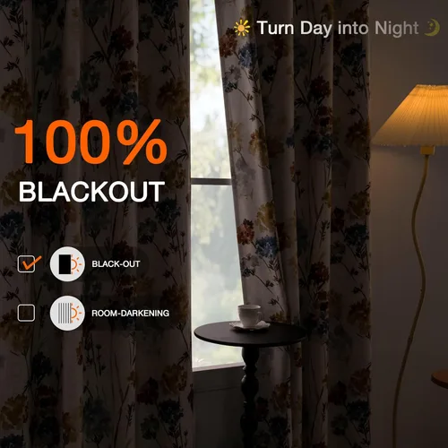 Miniatura 3 de MYSKY HOME - Cortinas de lino florales 100% blackout, de 95 pulgadas de largo, 2 paneles para sala de estar y dormitorio, doble capa