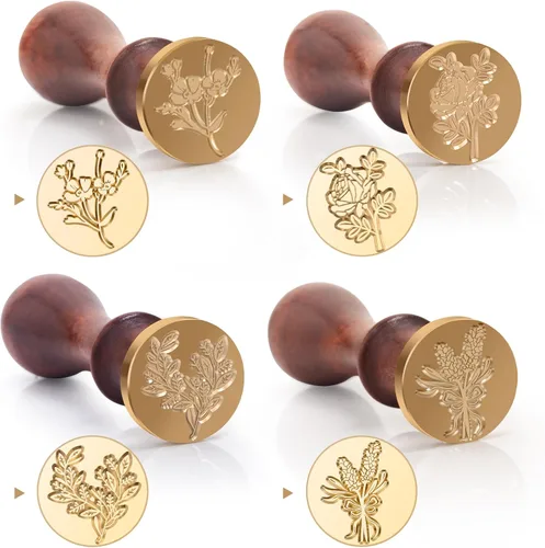 Miniatura 2 de Juego de sellos de cera para flores y plantas, kit de sellos de sellado botánico, rosa romántica, elegante, lavanda, hojas de eucalipto, cosmos